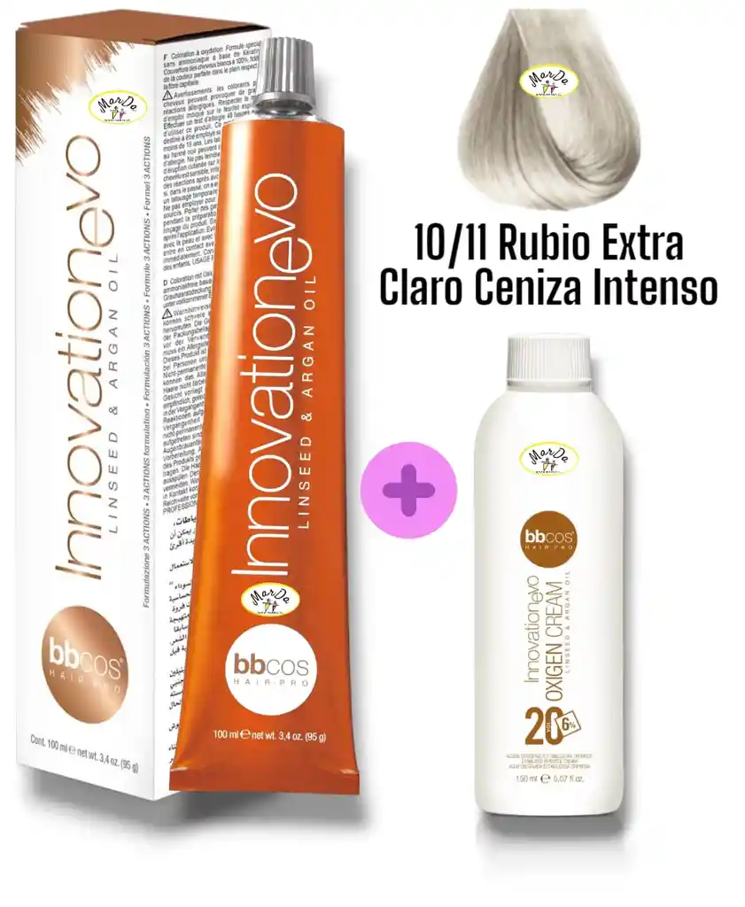 10/11 Rubio Extra Claro Ceniza Intenso Tintura Innovationevo 100 Ml + Agua Oxigenada 20 V Bbcos