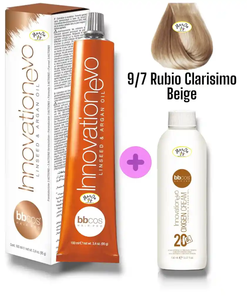 9/7 Rubio Clarisimo Beige Tintura Innovationevo 100 Ml + Agua Oxigenada 20 V Bbcos