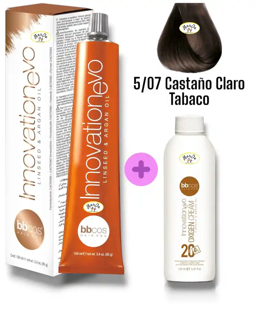 5/07 Castaño Claro Tabaco Tintura Innovationevo 100 Ml + Agua Oxigenada 20 V Bbcos