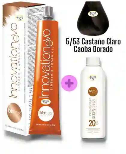 5/53 Castaño Claro Caoba Dorado Tintura Innovationevo 100 Ml + Agua Oxigenada 20 V Bbcos