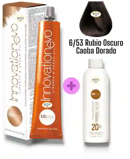 6/53 Rubio Oscuro Caoba Dorado Tintura Innovationevo 100 Ml + Agua Oxigenada 20 V Bbcos