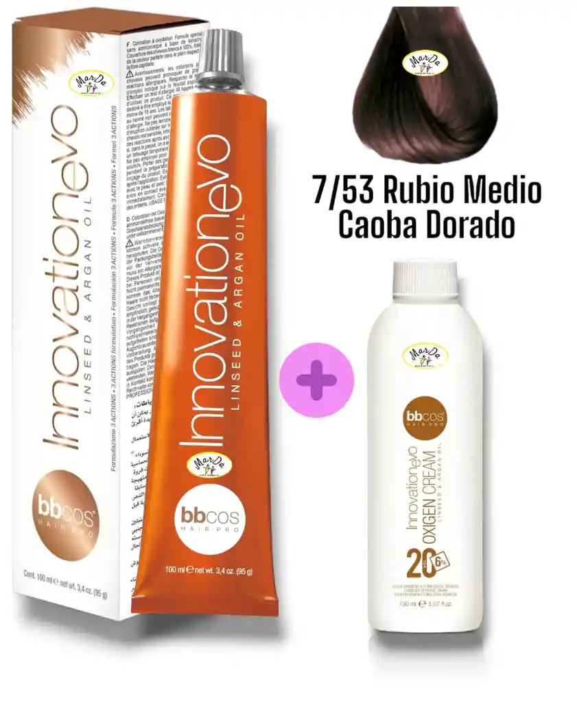 7/53 Rubio Medio Caoba Dorado Tintura Innovationevo 100 Ml + Agua Oxigenada 20 V Bbcos