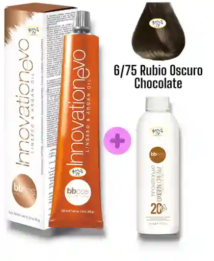 6/75 Rubio Oscuro Chocolate Tintura Innovationevo 100 Ml + Agua Oxigenada 20 V Bbcos