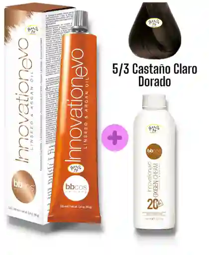5/3 Castaño Claro Dorado Tintura Innovationevo 100 Ml + Agua Oxigenada 20 V Bbcos