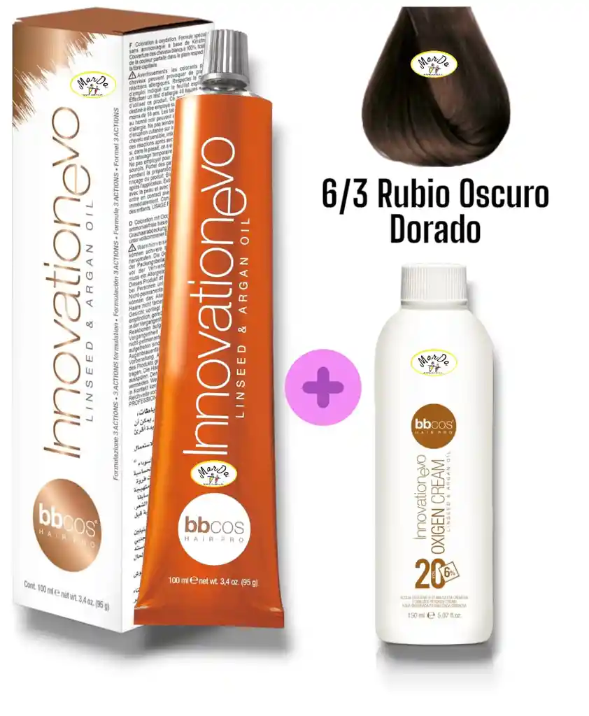 6/3 Rubio Oscuro Dorado Tintura Innovationevo 100 Ml + Agua Oxigenada 20 V Bbcos