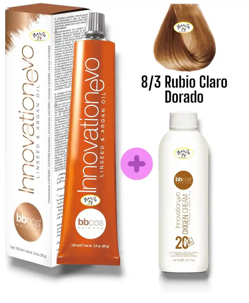 8/3 Rubio Claro Dorado Tintura Innovationevo 100 Ml + Agua Oxigenada 20 V Bbcos