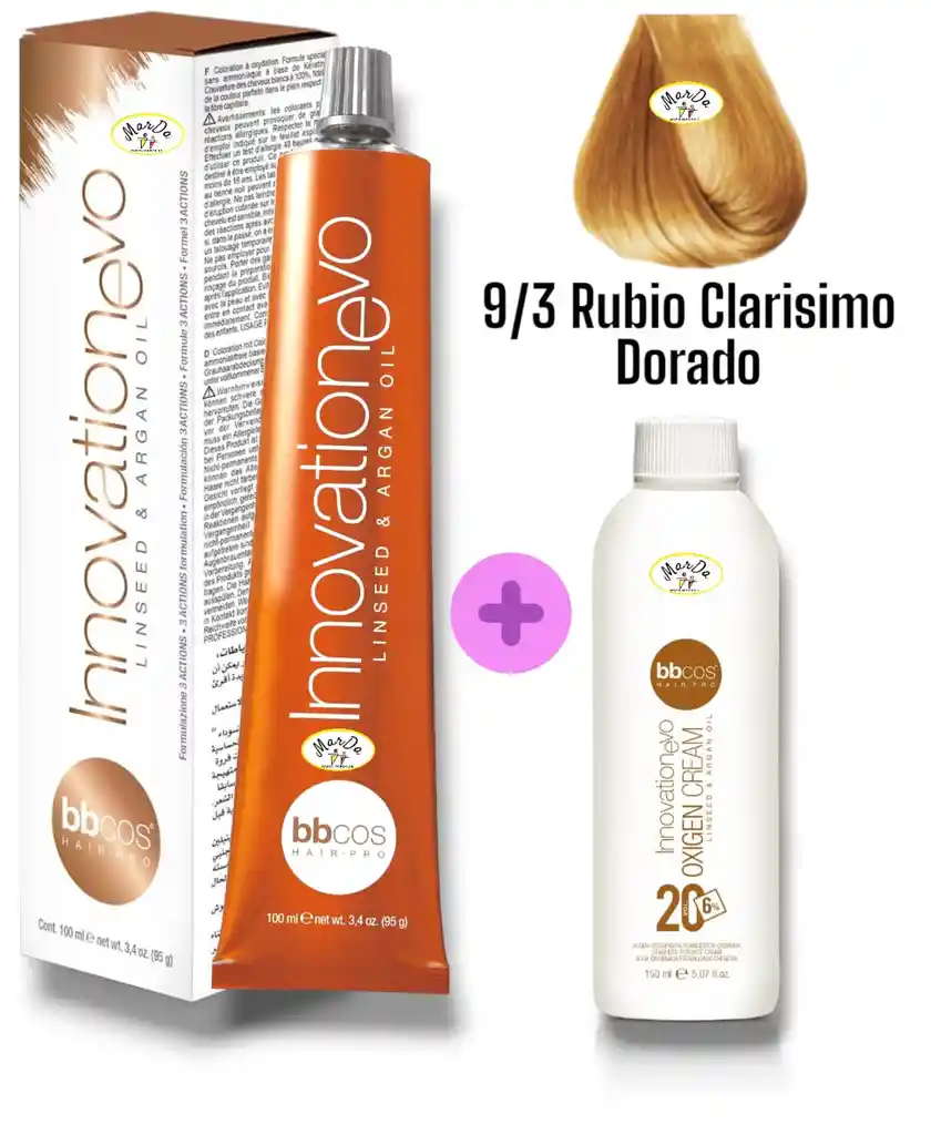 9/3 Rubio Clarisimo Dorado Tintura Innovationevo 100 Ml + Agua Oxigenada 20 V Bbcos