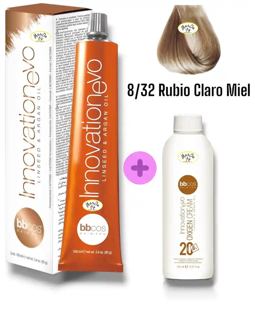 8/32 Rubio Claro Miel Tintura Innovationevo 100 Ml + Agua Oxigenada 20 V Bbcos