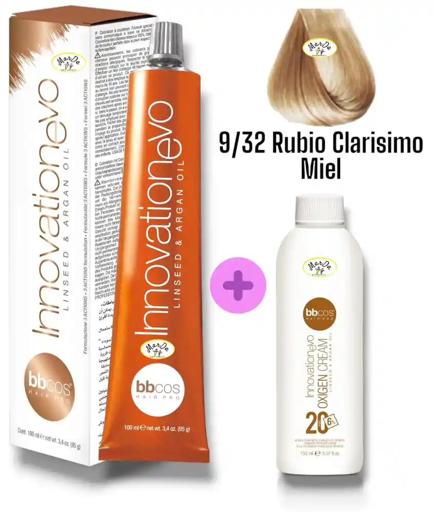 9/32 Rubio Clarisimo Miel Tintura Innovationevo 100 Ml + Agua Oxigenada 20 V Bbcos