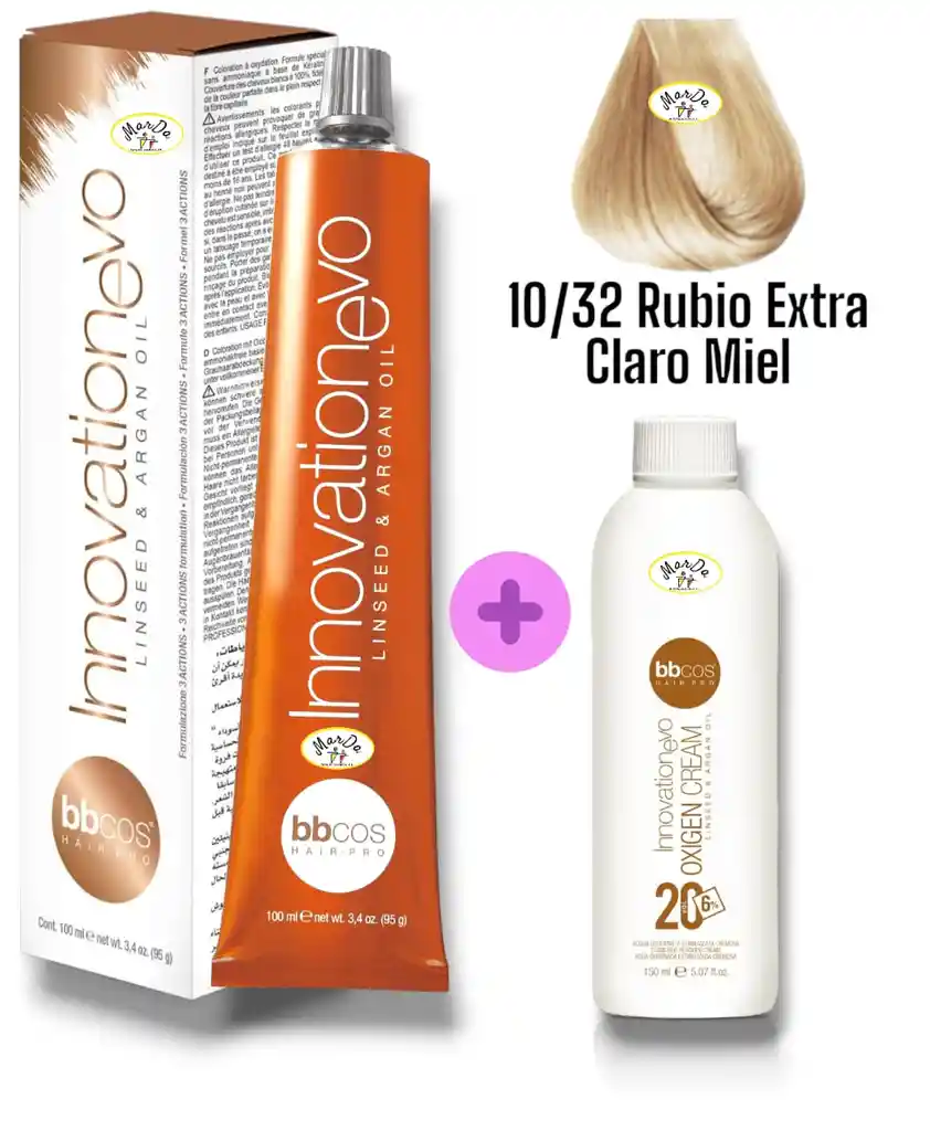 10/32 Rubio Extra Claro Miel Tintura Innovationevo 100 Ml + Agua Oxigenada 20 V Bbcos