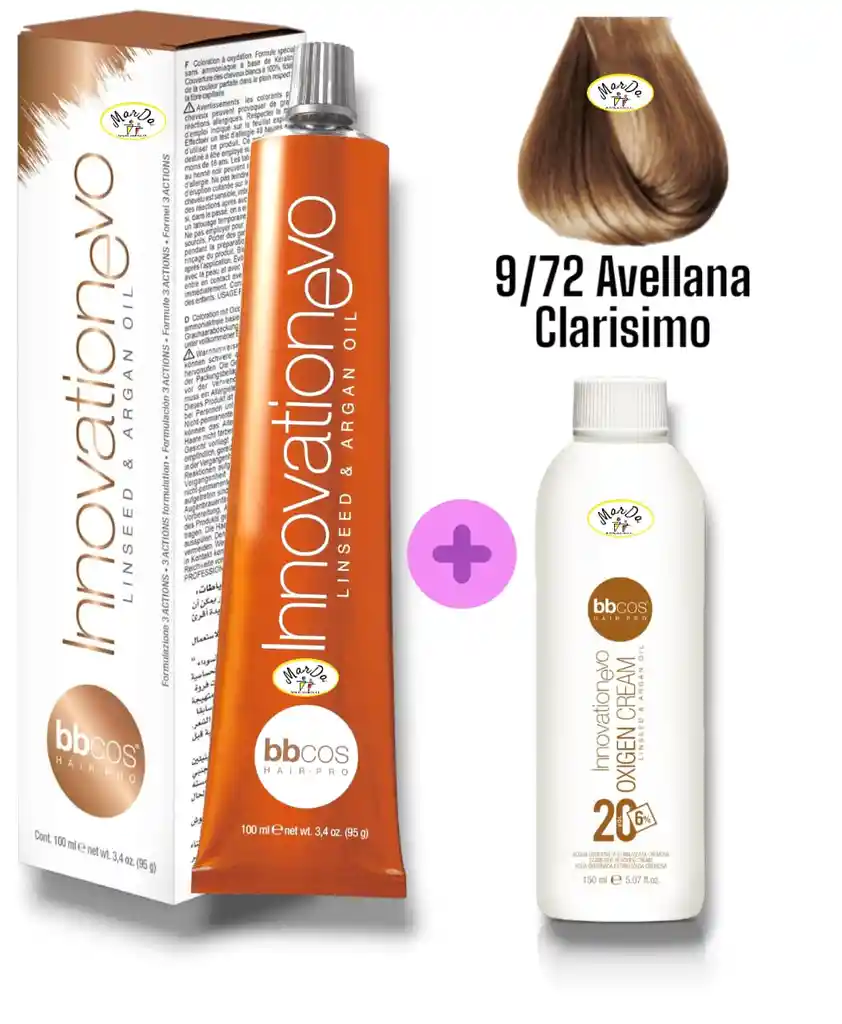 9/72 Avellana Clarisimo Tintura Innovationevo 100 Ml + Agua Oxigenada 20 V Bbcos