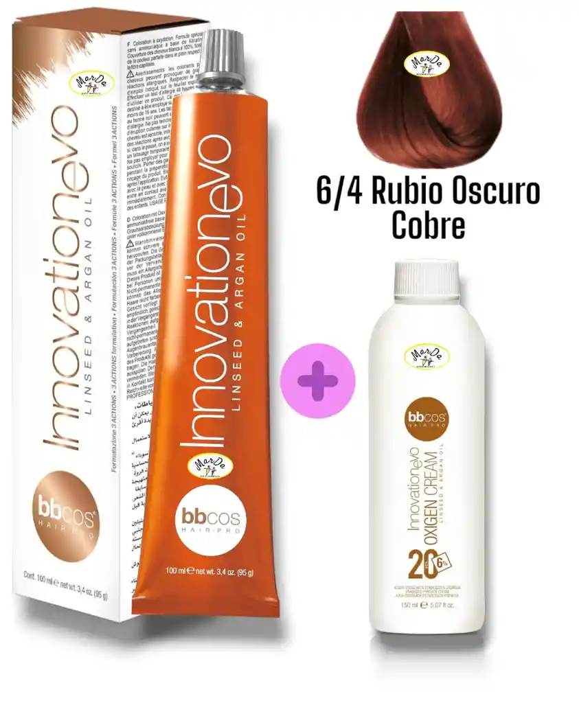 6/4 Rubio Oscuro Cobre Tintura Innovationevo 100 Ml + Agua Oxigenada 20 V Bbcos