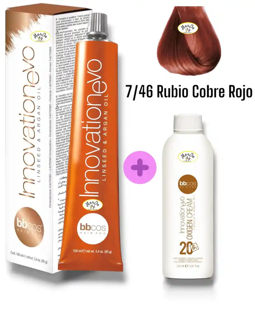 7/46 Rubio Cobre Rojo Tintura Innovationevo 100 Ml + Agua Oxigenada 20 V Bbcos