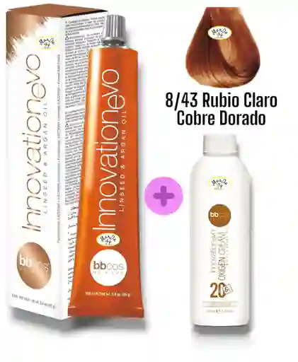 8/43 Rubio Claro Cobre Dorado Tintura Innovationevo 100 Ml + Agua Oxigenada 20 V Bbcos