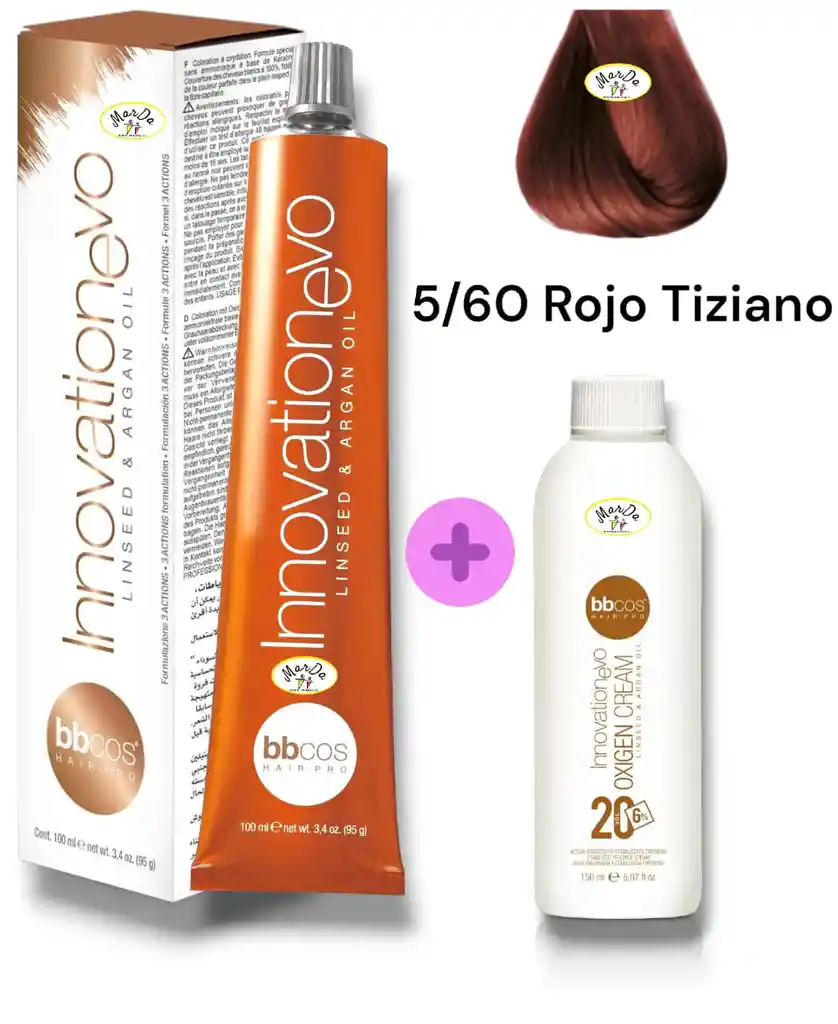 5/60 Rojo Tiziano Tintura Innovationevo 100 Ml + Agua Oxigenada 20 V Bbcos