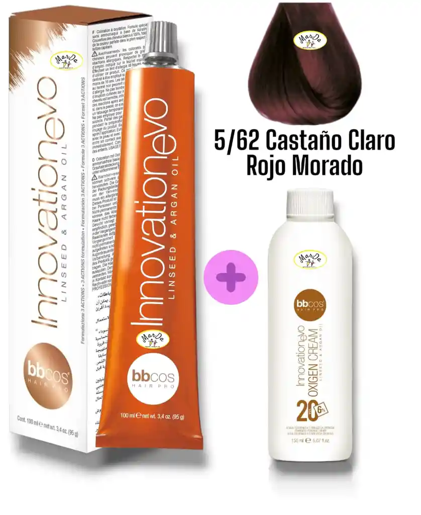 5/62 Castaño Claro Rojo Morado Tintura Innovationevo 100 Ml + Agua Oxigenada 20 V Bbcos