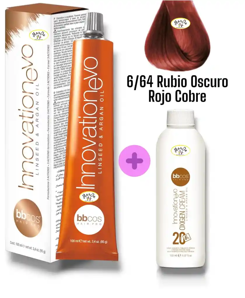 6/64 Rubio Oscuro Rojo Cobre Tintura Innovationevo 100 Ml + Agua Oxigenada 20 V Bbcos