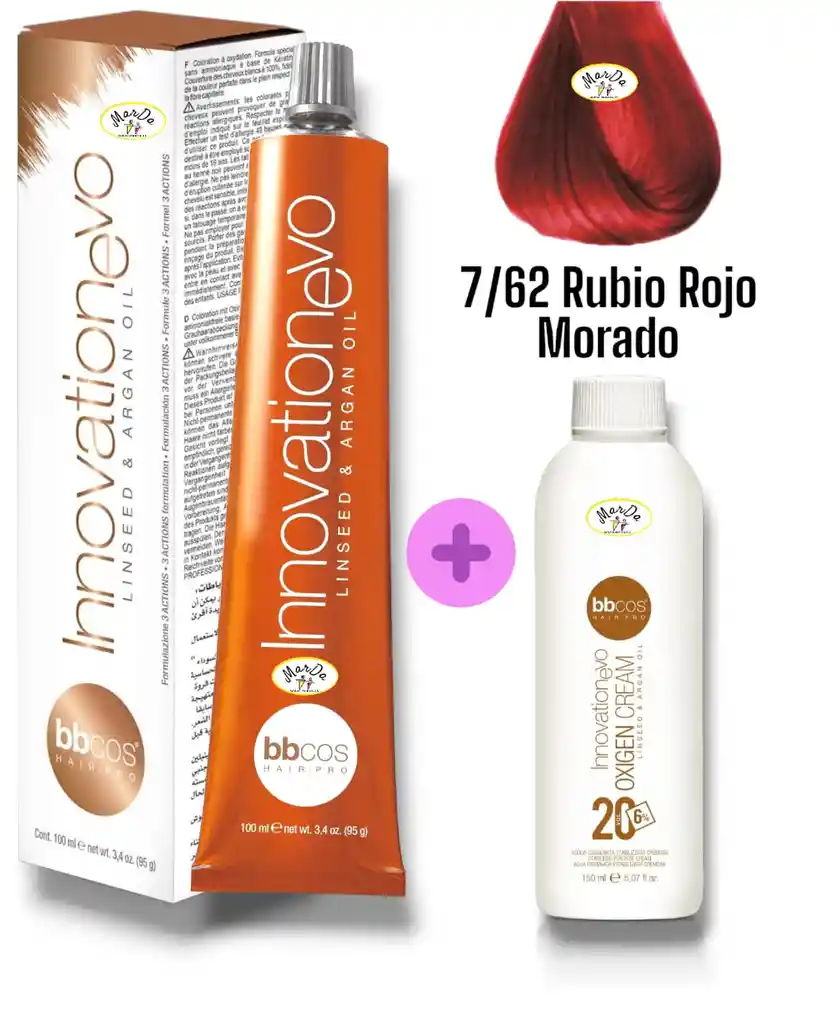 7/62 Rubio Rojo Morado Tintura Innovationevo 100 Ml + Agua Oxigenada 20 V Bbcos