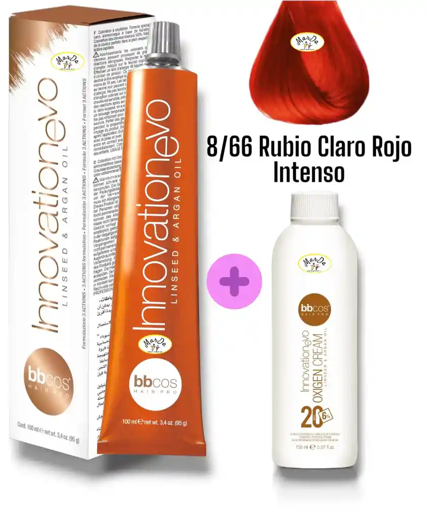 8/66 Rubio Claro Rojo Intenso Tintura Innovationevo 100 Ml + Agua Oxigenada 20 V Bbcos