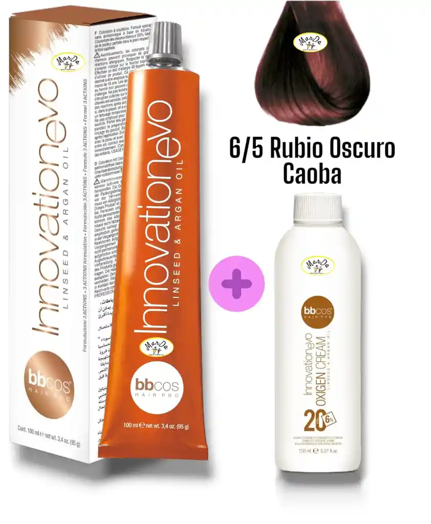 6/5 Rubio Oscuro Caoba Tintura Innovationevo 100 Ml + Agua Oxigenada 20 V Bbcos