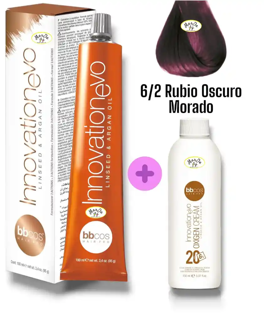 6/2 Rubio Oscuro Morado Tintura Innovationevo 100 Ml + Agua Oxigenada 20 V Bbcos