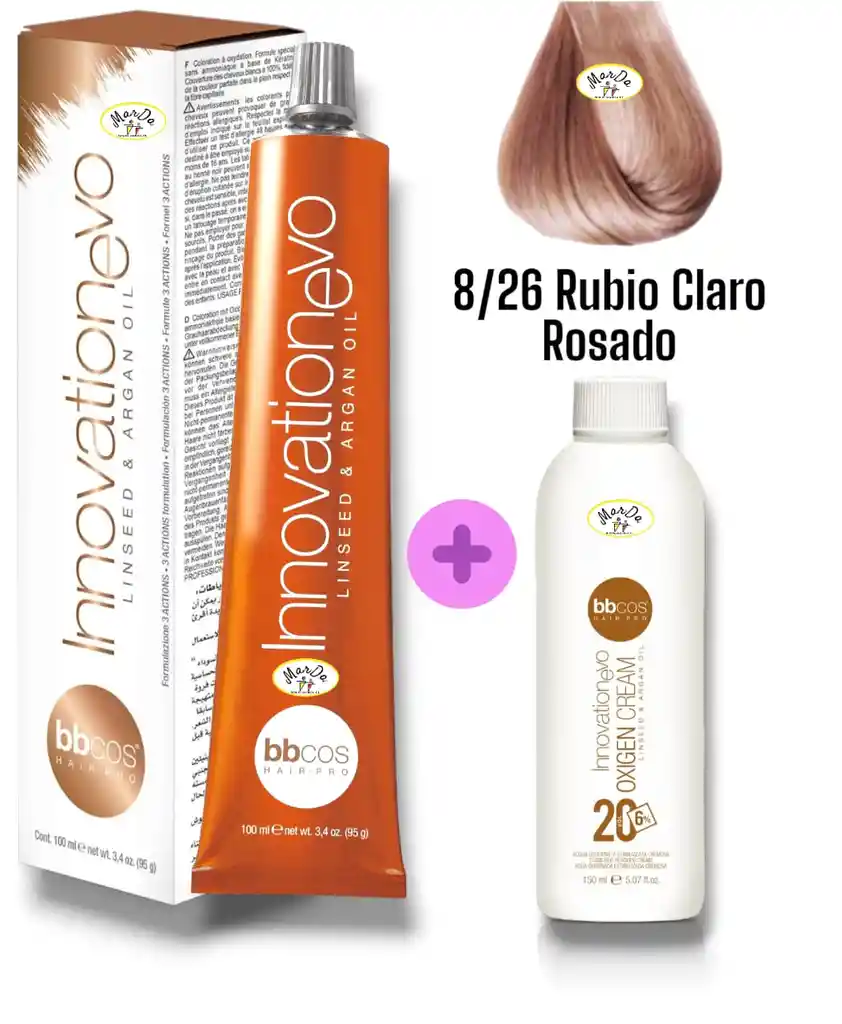 8/26 Rubio Claro Rosado Tintura Innovationevo 100 Ml + Agua Oxigenada 20 V Bbcos