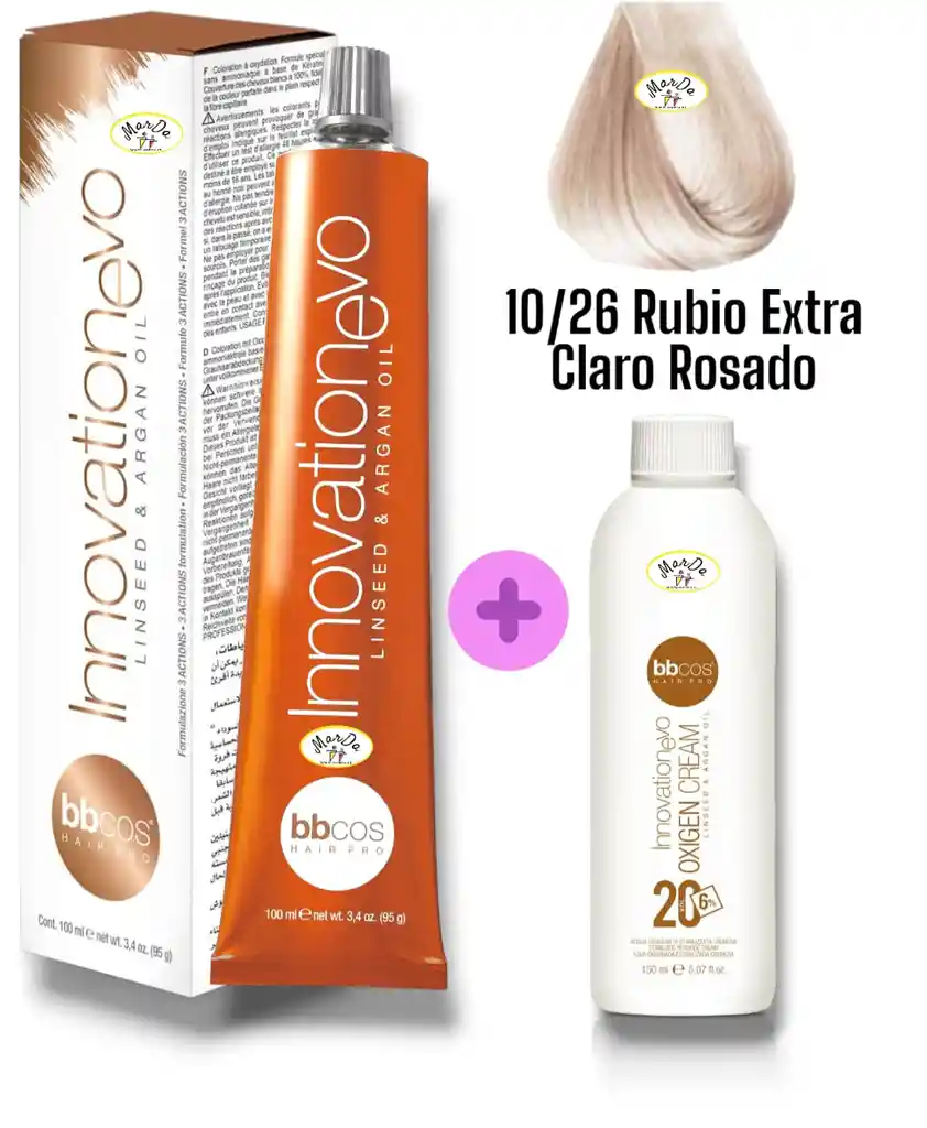 10/26 Rubio Extra Claro Rosado Tintura Innovationevo 100 Ml + Agua Oxigenada 20 V Bbcos