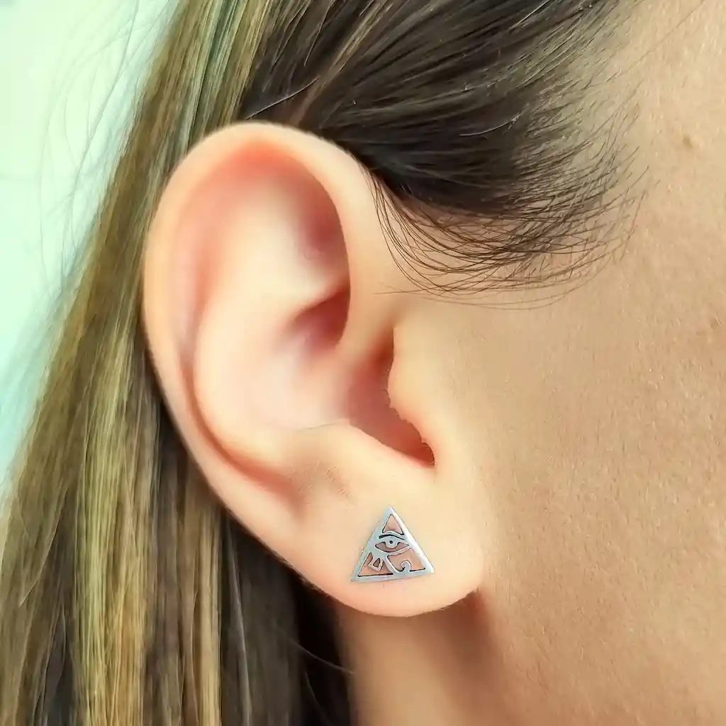 Aros Triángulo Ojo Horus Plata Fina 925