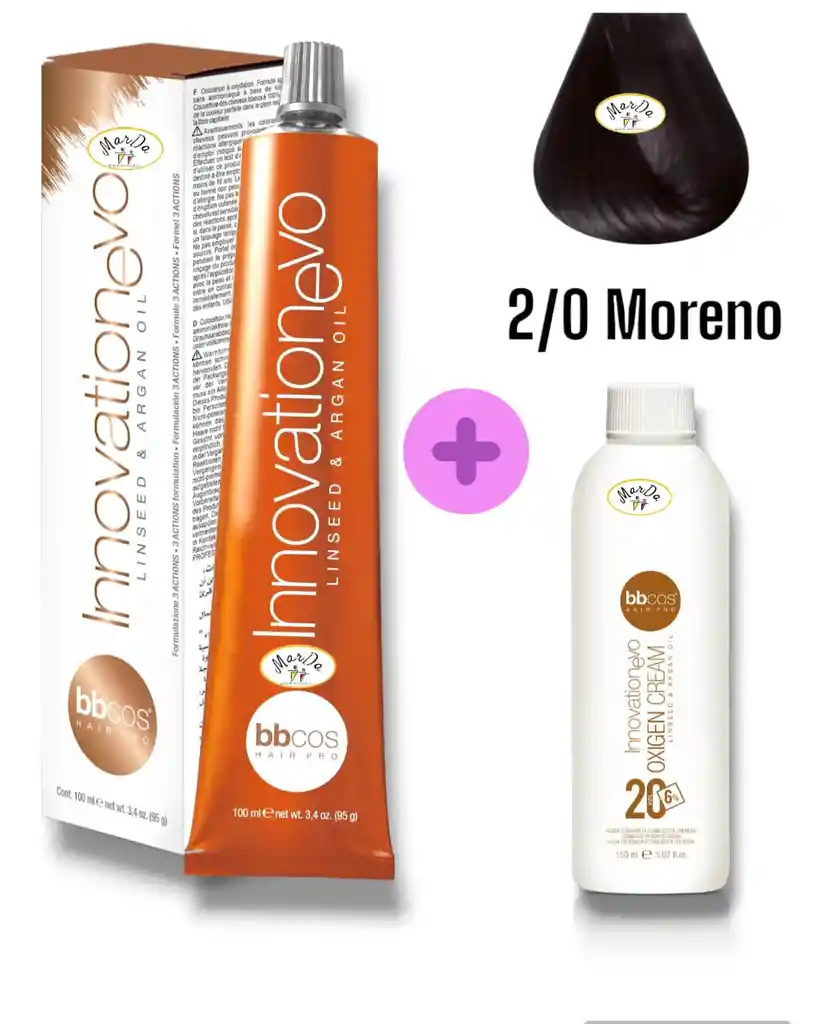 2/0 Moreno Tintura Innovationevo 100 Ml + Agua Oxigenada 20 V Bbcos