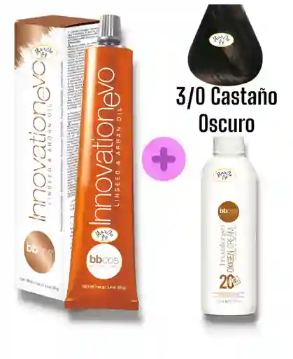 3/0 Castaño Oscuro Tintura Innovationevo 100 Ml + Agua Oxigenada 20 V Bbcos
