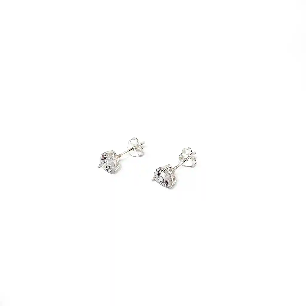 Aros Corazón Circón Blanco 5mm Plata Fina 925