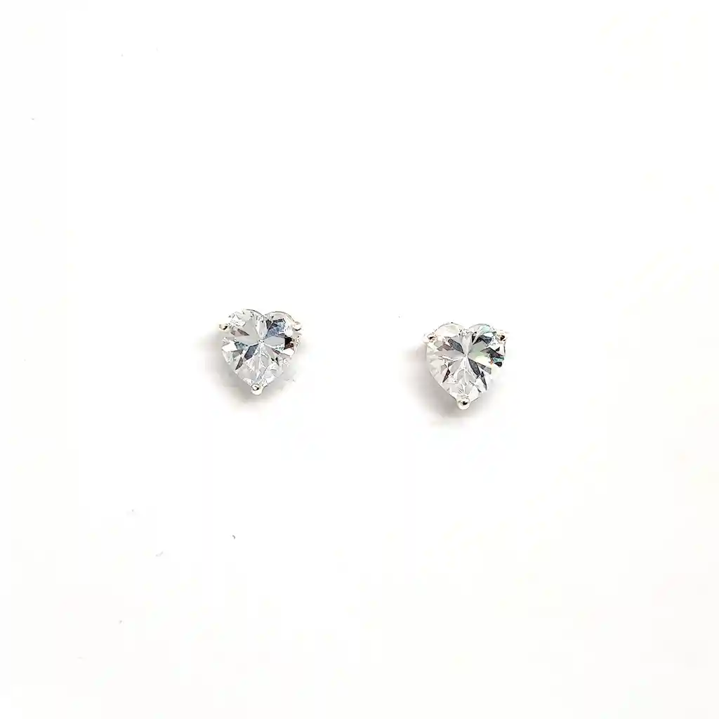 Aros Corazón Circón Blanco 5mm Plata Fina 925