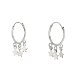 Aros Argolla Mini Estrellas Plata Fina 925