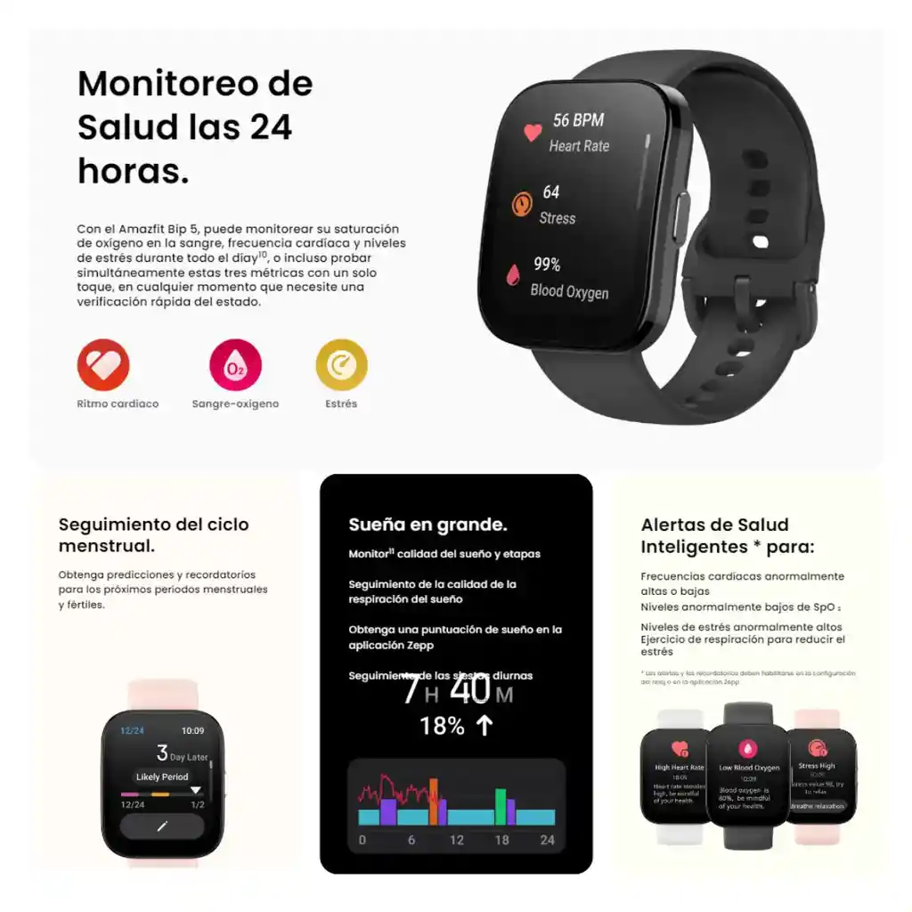 Amazfit Bip 5 Reloj Inteligente - Gps/ip68/+120 Deportivos - Negro