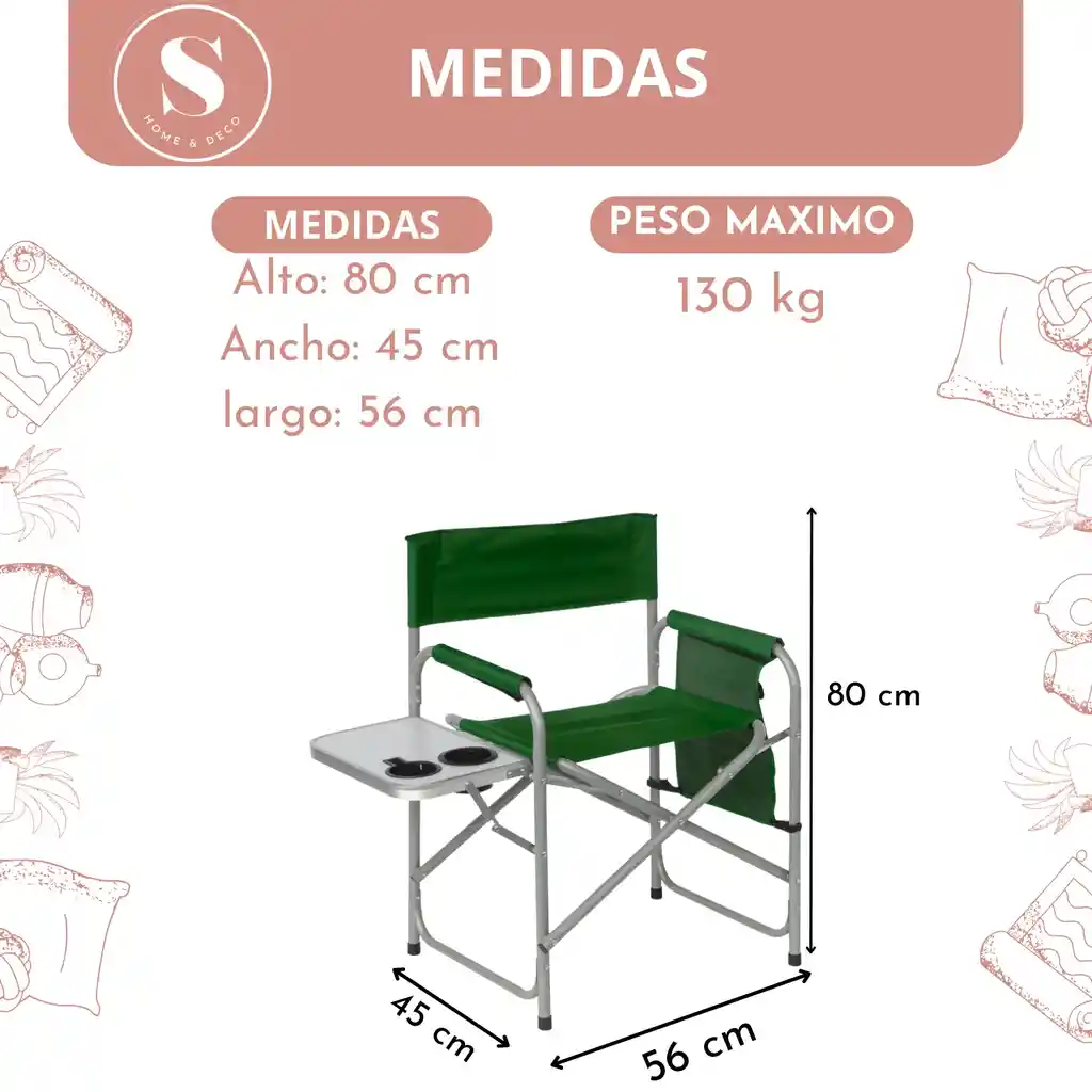 Silla Camping Con Mesa Verde