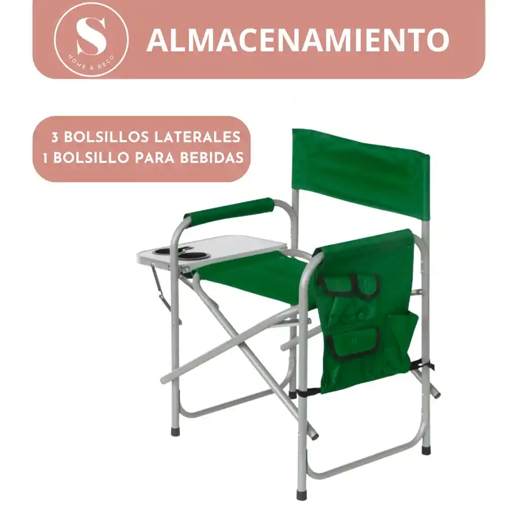 Silla Camping Con Mesa Verde