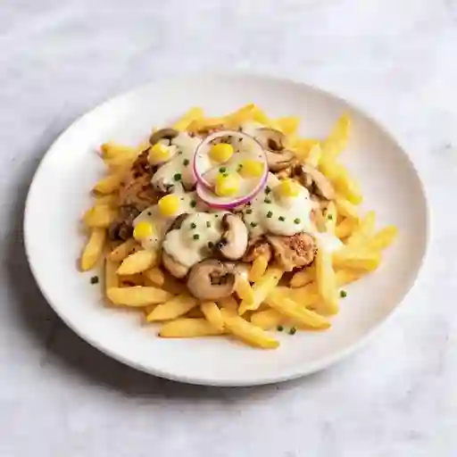 Papas fritas pollo crema