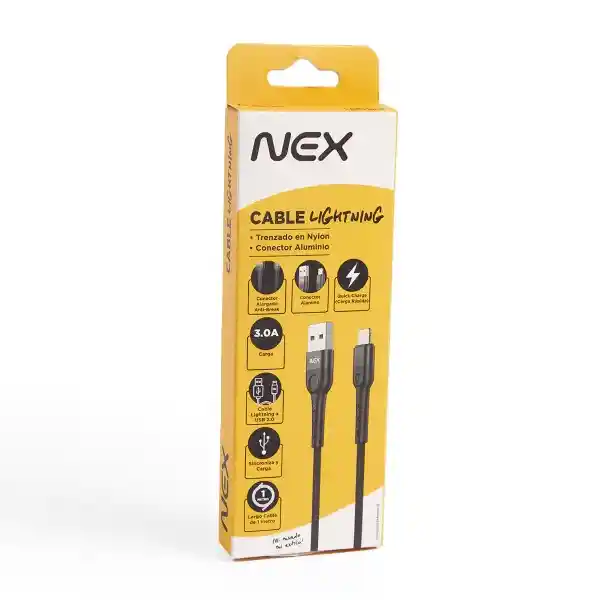 Nex Cable Lightning Trenzado en Nylon Negro 1 Metro