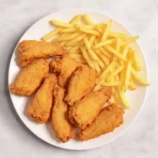 Alitas con papas fritas