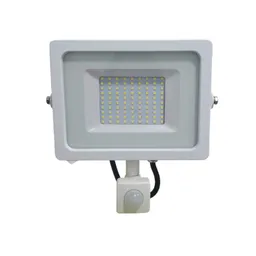 Foco Proyector Luz Blanca 6000k Marco Blanco Sensor De Movimiento 30w