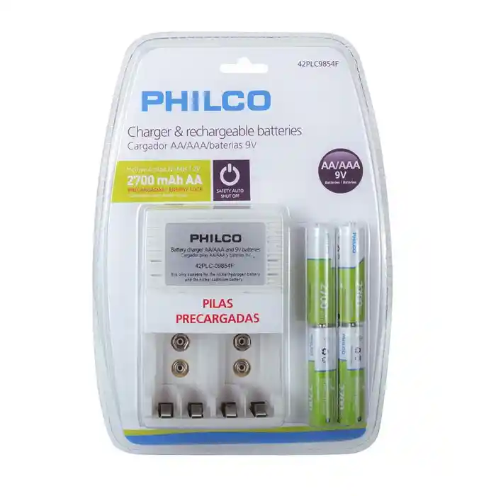 Pack Cargador Con 4 Pilas Aa Philco 2700mha