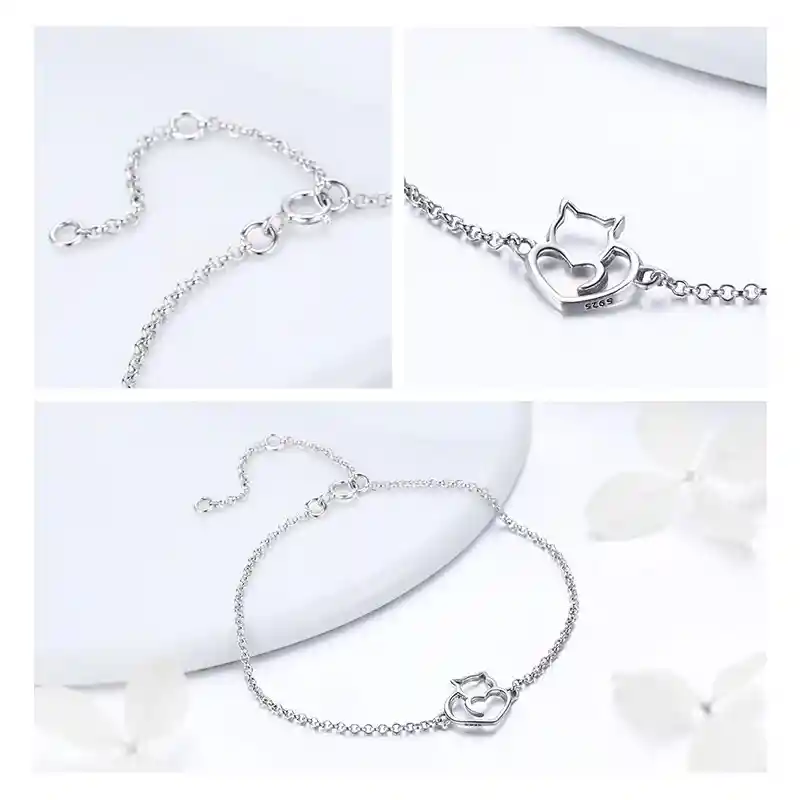 Pulsera Plata 925 Gato Plateado