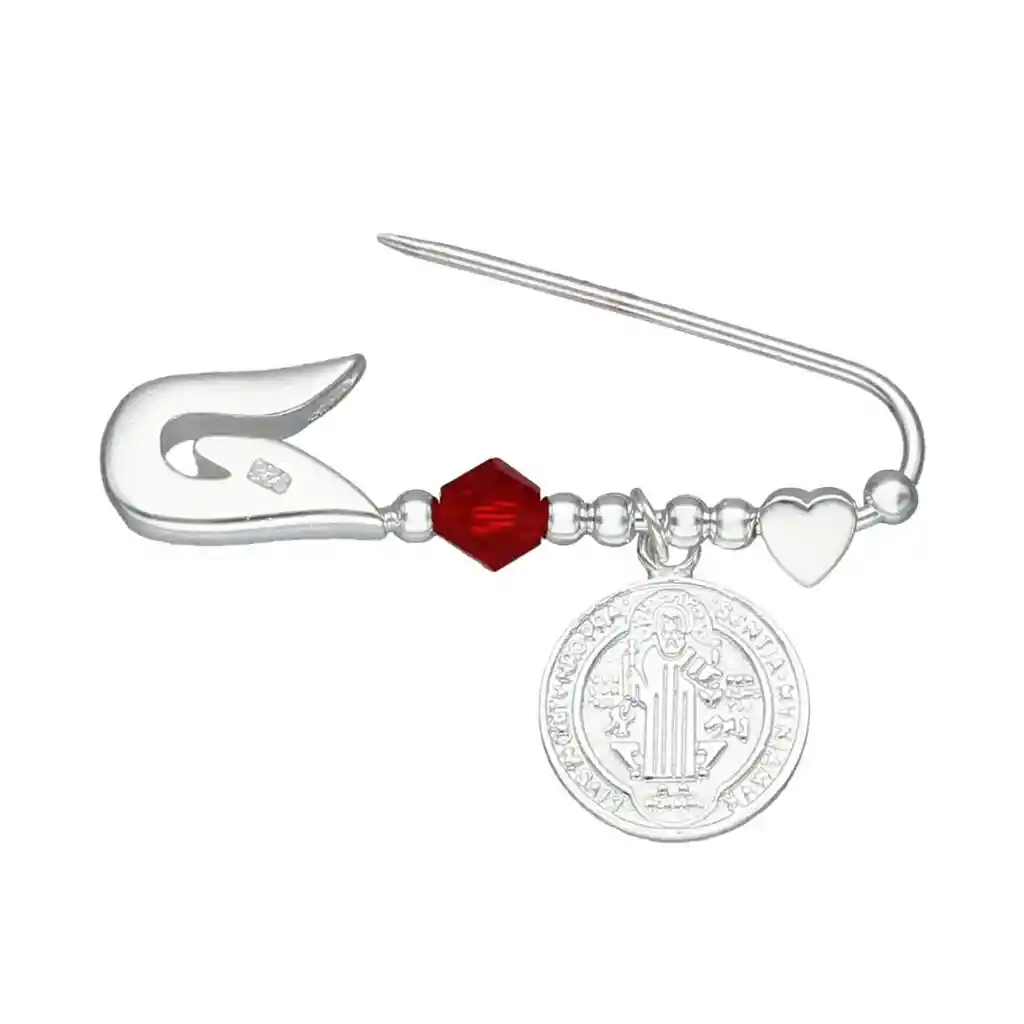 Prendedor Plata 925 Bebe San Benito Cristal Rojo