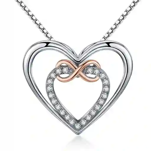 Collar Plata 925 Doble Corazon Infinito