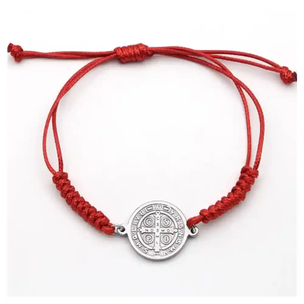 Pulsera Hilo Rojo Trenzado San Benito Acero