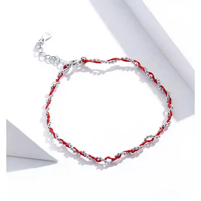 Pulsera Plata 925 Hilo Rojo Bolitas