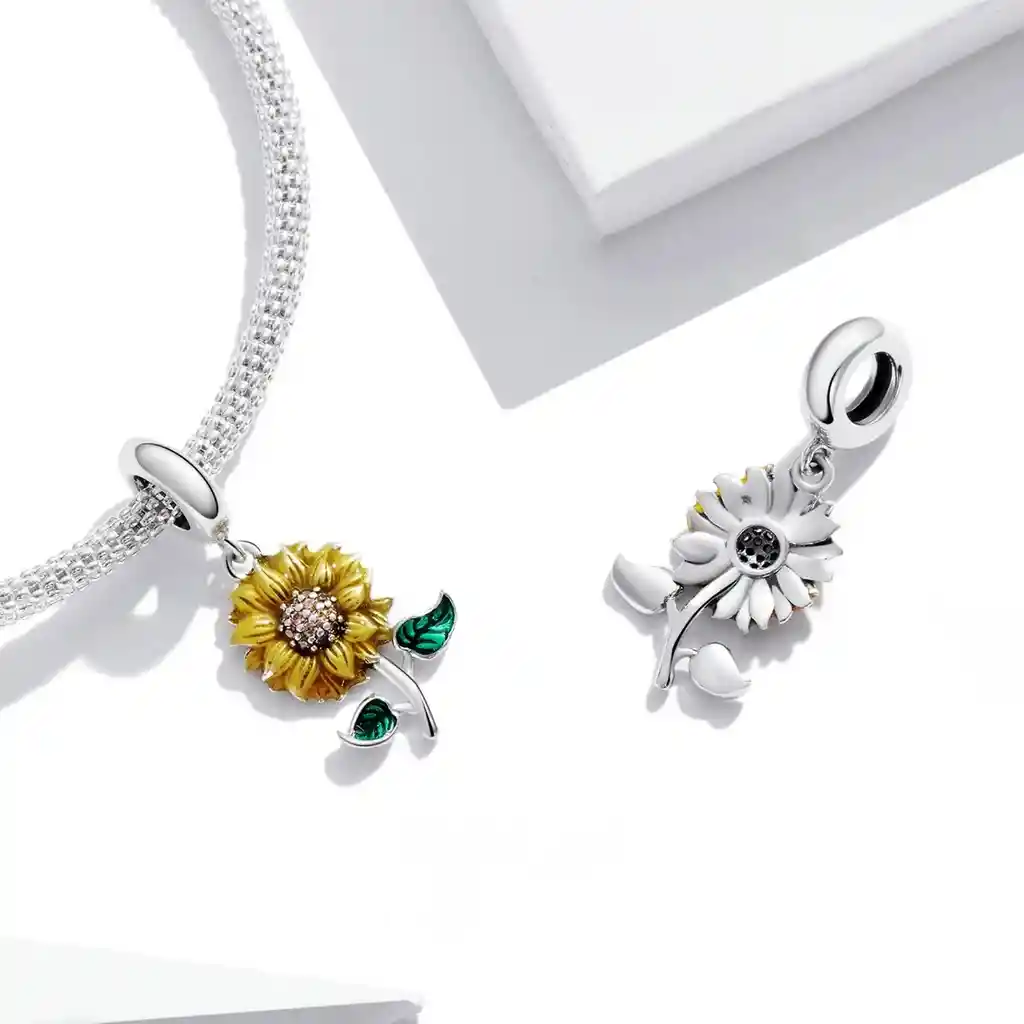 Charm Dije Plata 925 Flor Girasol Sunflower