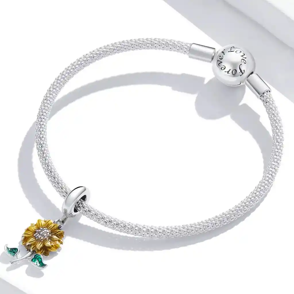 Charm Dije Plata 925 Flor Girasol Sunflower