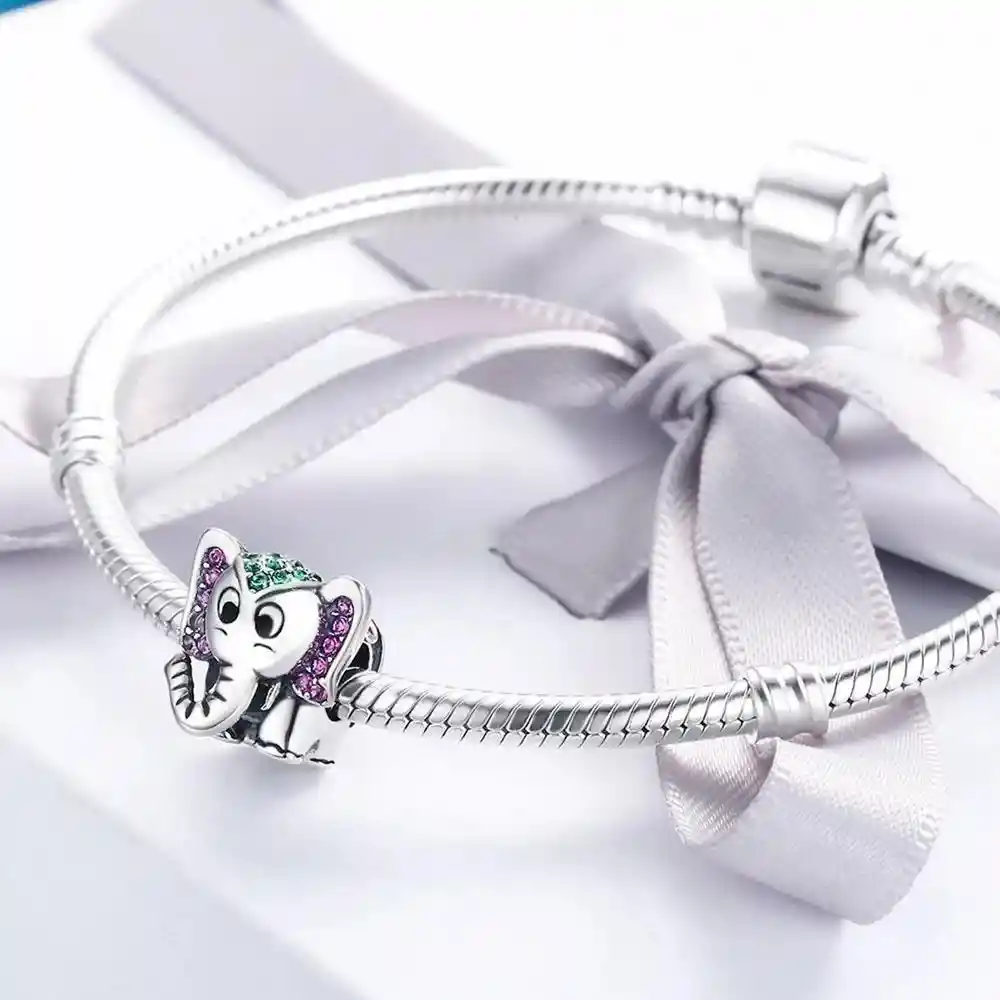 Charm Dije Plata 925 Elefante Circones Colores