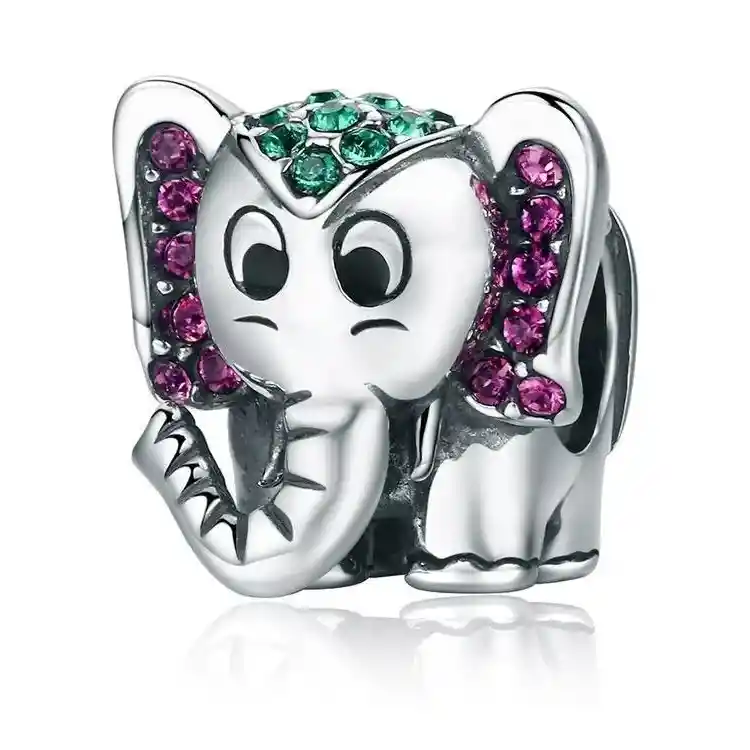 Charm Dije Plata 925 Elefante Circones Colores